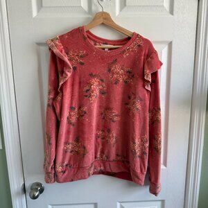 LC Lauren Conrad Women's Floral Velvet Long Sleeve Top Size XL